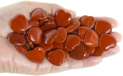 Tumbled Polished Natural Red Jasper Crystal Heart Stones, Crystals and Healing Stones Quartz Bulk for Wicca, Reiki, Healing Energy, Chakra Stones, Witchcraft Supplies(20Pcs)