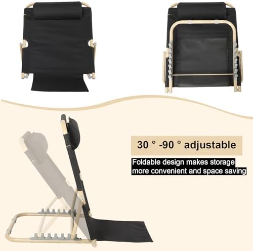 Menkxi Lifting Bed Backrest Portable Folding Adjustable Sit up Back Rest Multifunction Chair for Bed Change Angle of Backrest for Elderly Patients Back Neck Lumbar Support (Black,28.4 Inch)