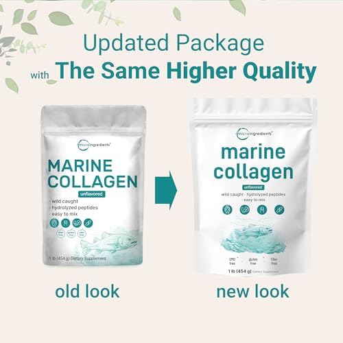 Micro Ingredients Marine Collagen Peptides Powder, 1 lb | Type I Marine Collagen + Natural Protein | Wild-Caught Fish Source | Unflavored | Pescatarian, Non-GMO