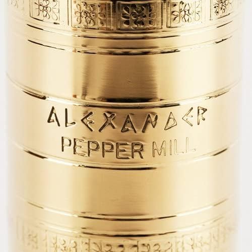 The European Authentic Greek Brass 2-Piece Pepper 7.5" & Salt 9" Grinder Mill Set - Exquisite Gold Vintage Design, Adjustable Grind, Elegant Kitchen Gift Shaker