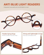 JM 5 Pack Round Reading Glasses for Women Men, Vintage Small Blue Light Blocking Computer Readers with Spring Hinges