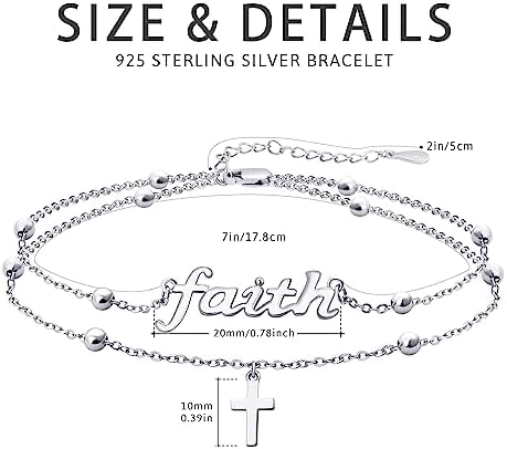 faith Bracelet,S925 Sterling Silver Faith Cross Double Layer Bracelets Christian Jewelry for Women