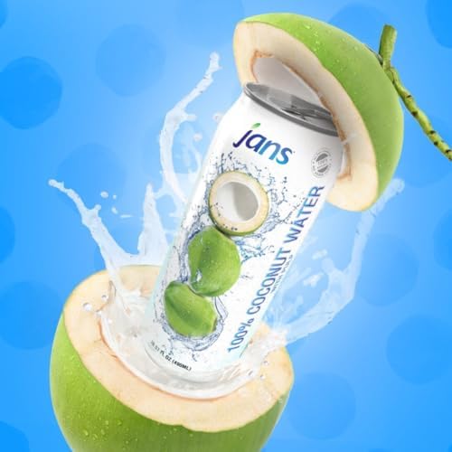 Jans 100% Pure Coconut Water with Pulp (16.57 Fl Oz, Pack of 6) NO Sugar Added | Unsweetened Coconut Water | Not from Concentrate | Non-GMO | Refreshing Taste of the Tropics