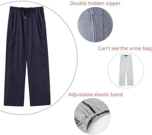 Catheter Leg Bag Pants for Men/Women,Pants for bedridden Patients,Catheter Clothing,Cotton Pants for Urine Bags After Surgery,Drainage Bags Can Be Hidden in Pants Grey