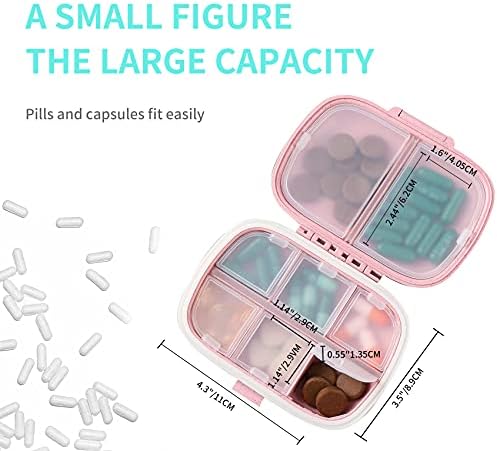 4 Pack Travel Pill Organizer, 8 Compartments Small Pill Box, Portable Daily Pill Case for Medicine, Vitamin, Supplement Storage, Compact Pill Container for Pocket, Purse, Travel, Office, Home Use