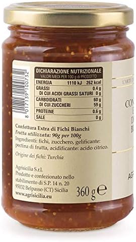 Agrisicilia Sicilian Jam and Marmalade 12.7oz Made in Italy (White Fig, 2 Pack)