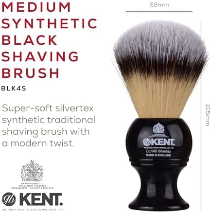 Kent BLK4S Shaving Brush with Ultra-Soft Silvertext Synthetic Bristles and Black Resin Handle to use with Shave Cream or Soap for a Perfect Lather. Luxury Shaving Since 1777, Made in England