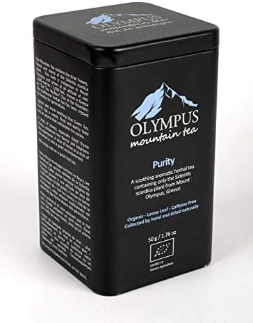 Purity OLYMPUS Mountain Tea. Organic 100% Greek Mountain Tea (Sideritis Scardica). Metal Tin Box 50 g. / 1.76 oz