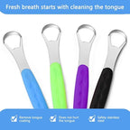 4 Pcs Tongue Scraper Cleaner Adults and Kids Stainless Steel Tongue Brush Metal Scraper Reduce Bad Breath with Travel Cases for Men Women Oral Mouth(Green, Blue, Black and Purple)