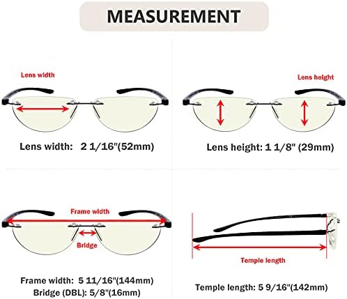 Eyekepper 4-pack Rimless Reading Glasses Blue Light Blocking Women Men Half Moon Readers +0.75