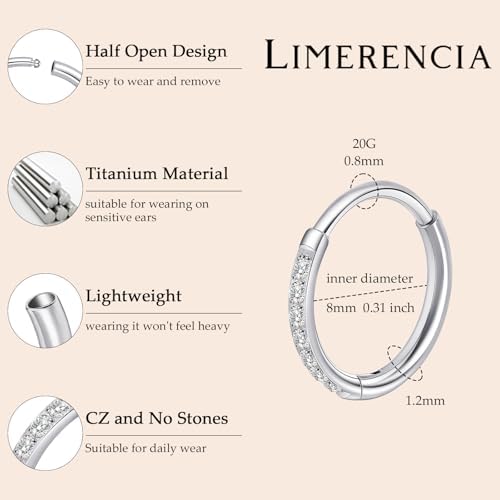 Limerencia Titanium Hoop Earrings for Women,G23 Implant Grade Pure Titanium Lightweight Hoop Earrings for Women Men Sensitive Ears