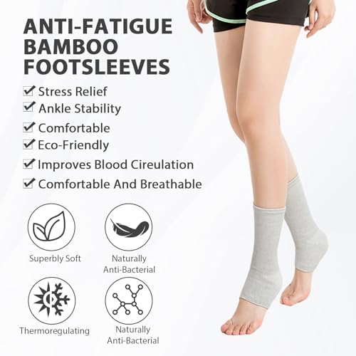2 Pairs Bamboo Compression Socks, Soft Bamboo Foot Ankle Sleeves, Suitable for Cold Protection Against Swelling of Feet and Sprains (Gray, One Size)