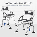 Folding Shower Chair U-Shape Seat for Elderly and Disabled,Foldable Shower Chair for Inside Shower with Arms and Back,Portable Bath Chairs for Seniors,Women,Handicap,Adjustable Height,Easy Assembly