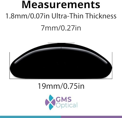 GMS Optical 1.8mm Reg-Thick/19mm Long - Anti-Slip Adhesive Contoured Silicone Nose Pads for Glasses & Sunglasses (5 Pair-1 Pack)(5 Total Pair)(Black)