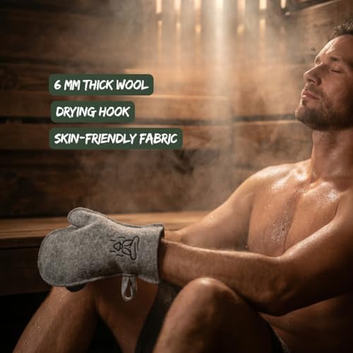Premium Sauna Mitten Wool Glove for Heat Protection – Natural Grey Felt Heat-Resistant Hand Mitt for Finnish, Russian & Traditional Saunas or Steam Room – Banya Accessory & Spa Gift for Men and Women
