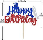 4th of July Happy Birthday Cake Topper, Patriotic Happy Birthday Cake Decor, America Independence Day Theme Birthday Party Decorations Supplies
