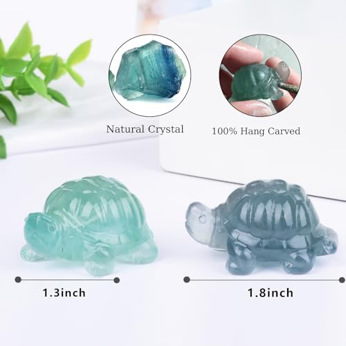 1.8 Inch Fluorite Turtle Crystal Figurines,Hand-Carved Healing Crystals lucky Turtle divination Decor,Stone Turtle Statues Energy Gemstones sculptures,Tortoise Memorial Gifts for Men and Women