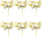 PALASASA Congrats Grad Cake Topper-Class of 2026 Graduate Party-2026 High School/College/Senior Graduation Party Congratulations Acrylic Decorations Set of 6 (6 Pcs Grad-3, Gold)