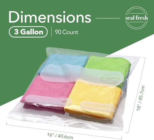 Seal Fresh 3 Gallon Large Plastic Storage Bags – 16" x 18" (90 Count) – Reusuable XXL Extra Large Heavy Duty Clear Jumbo Freezer Zip Lock Bags with Sealable Zipper Top For Clothes, Travel, Moving