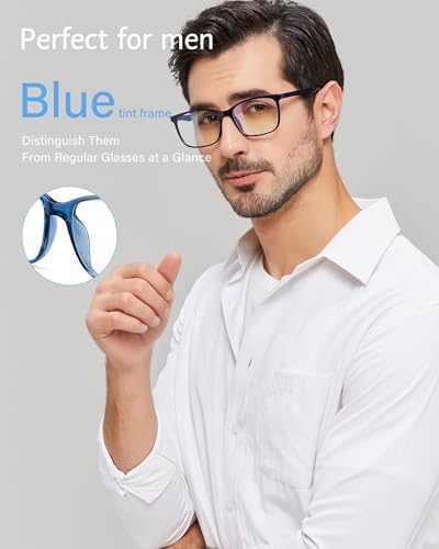 ANRRI Blue Light Blocking Glasses, Anti Eyestrain Lens Lightweight Frame Eyeglasses, Blue, Men/Women