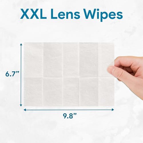 XXL Lens Wipes, 50 Count - 9.8"x6.7" Eye Glasses Cleaner Wipes for Lenses, Watches, Display Screens, and More - Cleans and Shines - Quick Drying, No Smear with Isopropyl Alcohol