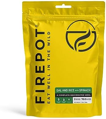 FIREPOT Dal and Rice with Spinach - Healthy Plant Based Dehydrated Camping & Backpacking Meals (2 Servings)