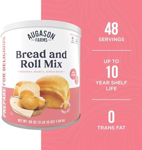 Augason Farms Bread and Roll Mix Can Emergency Food Supply, 48 Servings, 10 Year Shelf Life - Makes 6 Loaves or 72 Bread Rolls for Prepared Meals Ready to Eat