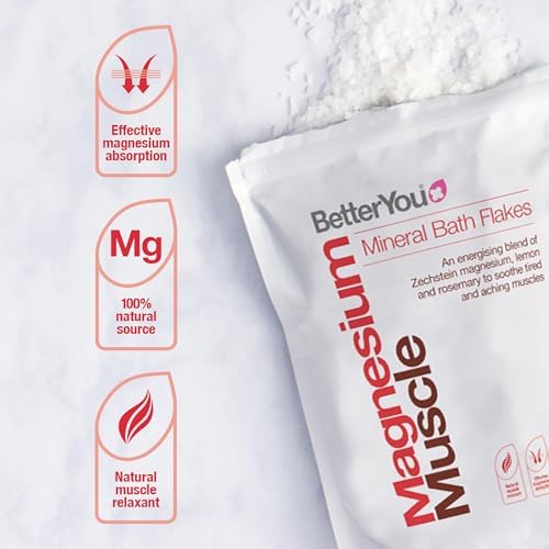BetterYou Magnesium Muscle Bath Flakes - Mineral Bath Salts for Muscle Recovery - Post-Workout Soak for Sore Muscles - Natural Magnesium - 2.3 lb