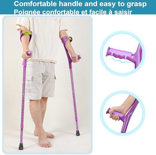 Forearm Crutches Pair Folding Forearm Crutches Anti-Drop Cuff Reduces The Hassle of Picking Up Forearm Crutch，Comfortable Grip and Wear-Resistant, Non-Slip Forearm Crutches (Violet)