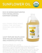 velona USDA Certified Organic Sunflower Oil - 1 Gallon / 128 Fl Oz | 100% Pure and Natural Carrier Oil | High Oleic, Refined| Cooking, Skin, Hair, Body & Face Moisturizing