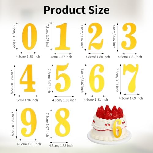 0-9 Gold Acrylic Cake Numbers Topper, 20 Pcs 3.07 Inch Mirror Happy Birthday Cake Topper Party Cupcake Toppers for DIY Handmade Cakes Birthday Party Wedding Anniversary Decorations