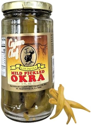 Cajun Chef Mild Pickled Okra 12oz (Pack of 1) - Great in Bloody Mary's - Versatile Garnish for Sandwiches, Salads, Martini's, Cheese Boards, and More (Mild Pickled Okra 12oz)