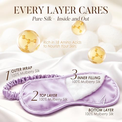 LULUSILK 100% Mulberry Silk Sleep Mask, Lavender Silk Eye Cover for Sleeping, Pack of 1