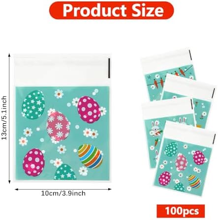 100 PCS Easter Self-sealing Cellophane Bags(4x4 Inch) for Candy Goodie Treat Snack Goody Cookie Small Gifts Wrap Plastic Ziplock Bag Baggies Pouch Easter Party Favors Supplies Decorations Table Decor