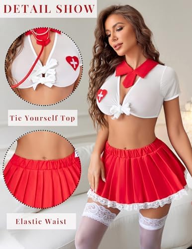 Avidlove Sexy School Girl Lingerie for Women Student Outfits Roleplay Lingerie Set with Plaid Mini Skirt