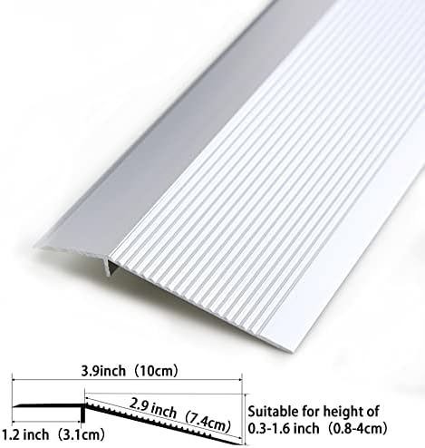 Trimold Aluminum Floor Transition Strip Flooring Reducer, Suitable for Doorways Threshold Ramp Tile Laminate, Bridge the Height Between 0.3-1.6 Inch (2.9Ft x 3.9In, Matte Silver)