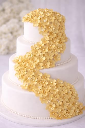 x100 Blossom Flowers (Shiny Gold) Handcrafted Edible Wafer paper flower topper for cakes/wafer flower/winter wedding cake topper/cupcake topper /