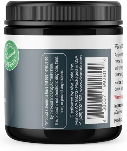 Viva Doria Virgin Activated Charcoal Powder, Coconut Shell Derived, Food Grade, 6 Oz