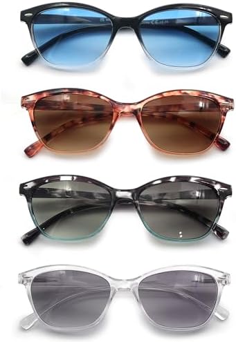 Reading Sunglasses +1.25 Womens Square Readers Sunglasses Stylish Lightweight Ladies Sun Readers 4 Pack Comfortable Fit (Black,Clear,Tortoiseshell Frames)