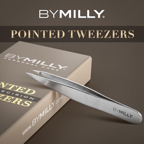 Pointed Tweezers | High Carbon Stainless Steel Needle Nose | Fine Point Precision Hair Removal | Perfectly Aligned & Hand-Filed Sharp | Silver