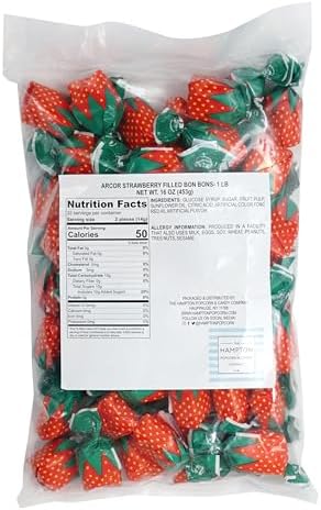 Strawberry Bon Bons Hard Candy, 1 Pound (Approx. 75 pcs.), Arcor Strawberry Candy Individually Wrapped, Strawberry Candy, The Hampton Popcorn & Candy Company