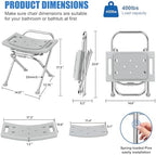 Folding Shower Chair Seat, 17.5" Stainless Steel Small Shower Chair for Inside Shower with Pad, 400lbs Portable Travel Shower Stool, Safety Anti-Slip Bath Chair for Seniors, Disabled, Gray