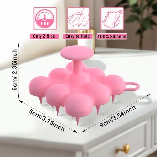 Silicone Scalp Massager Shampoo Brush for Hair Growth, Dandruff Removal & Wet/Dry Care, Hair Scrubber Scalp Stimulator Exfoliator Brush with Soft Bristles for Men & Women, Pink