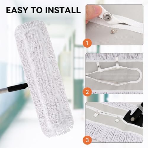 36 Inch Dust Mop Head: Replacement Medium Washable Commercial Mop Head Sweeper and Janitorial Replacement with Botton (White - 36 Inch, 3 Pack, Botton)