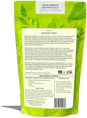 Worldwide Botanicals Organic Orange Peel, Granules – 8 ounces - 100% Citrus sinensis – Sweet Orange Rind, Pith & Zest for Adding Brightness To Teas, Baked Goods, Savory Dishes, & Sauces