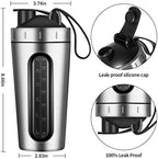 Protein Shaker Bottle, 28oz Shaker Bottles for Protein Mixes and Pre Workout, Visible Window, Stainless Steel Shaker Bottle Leak Proof (silver)