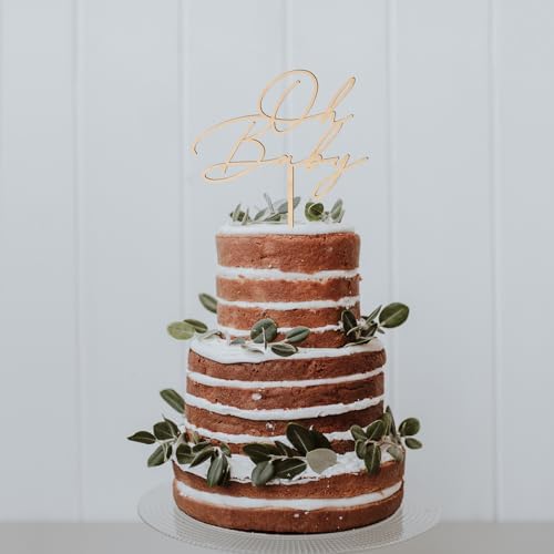 Oh Baby Cake Topper in Wood Baby Shower Gender Reveal Party Cake Decoration (Design 03)