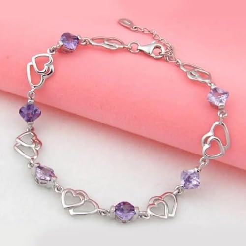 Sterling Steel Heart Bracelet for Women – Romantic Purple Gemstone Jewelry, Elegant Gift for Anniversary, Birthday, Valentine’s Day