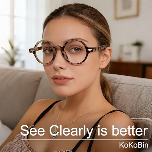 KoKoBin 3 Pack Round Reading Glasses for Women Man Fashion Design Stylish with Spring Hinge