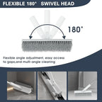 Floor Scrub Brush with Long Handle, 2 in 1 V-Shape Grout Brush with Squeegee + 2 Crevice Cleaning Brushes, Heavy Duty Stiff Bristle Scrubber Brush for Cleaning Shower Bathroom Kitchen Tile